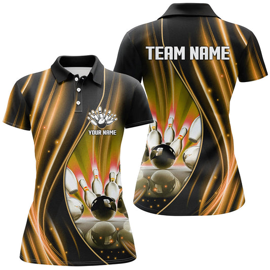 Orange and black light Women Polo, 1/4 Quarter Zip Shirt Custom bowling team jerseys, gift for bowlers NQS8097