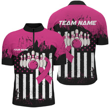 Load image into Gallery viewer, Pink and Black American flag Men Polo, 1/4 Zip Shirts Custom Breast Cancer Awareness bowling jerseys NQS8102