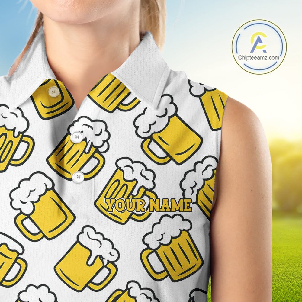 Funny Yellow beer pattern Mens golf polo shirts custom fun golf shirts, cool golf gifts NQS10301