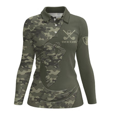 Load image into Gallery viewer, Green Camo Women Golf Polo Shirts Custom golf attire for ladies, personalized golfer gifts NQS8537