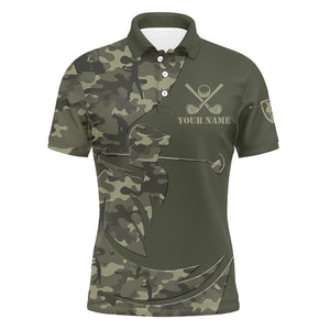 Green Camo Mens Golf Polo Shirts Custom golf attire for men, personalized golfer gifts NQS8537