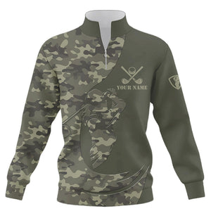 Green Camo Quarter zip golf sweatshirt Custom golf sweater for men women, personalized golfer gifts NQS8537