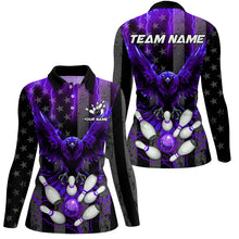 Load image into Gallery viewer, Black American flag Women bowling shirts Custom purple lightning thunder Eagle Bowling Team Jerseys NQS8541