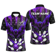 Load image into Gallery viewer, Black American flag Mens bowling shirts Custom purple lightning thunder Eagle Bowling Team Jerseys NQS8541