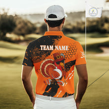 Load image into Gallery viewer, Black &amp; Orange Turkey golf Mens golf polo shirts custom Thanksgiving golf shirt, Men's golf attire NQS10722