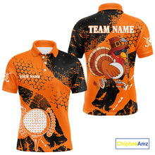 Load image into Gallery viewer, Black &amp; Orange Turkey golf Mens golf polo shirts custom Thanksgiving golf shirt, Men's golf attire NQS10722