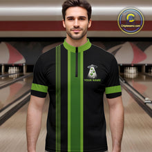 Load image into Gallery viewer, Black and Green ufo alien Retro Bowling Polo, Quarter Zip Shirts for men Custom Bowling Team Jersey NQS10727