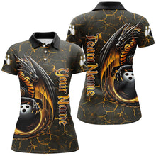 Load image into Gallery viewer, Black And Gold Custom Dragon Bowling Shirts For Women, Dragon Bowling Team Shirts NQS8783