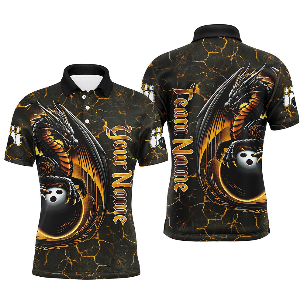 Black And Gold Custom Dragon Bowling Shirts For Men, Dragon Bowling Team Shirts NQS8783