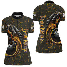 Load image into Gallery viewer, Black And Gold Custom Dragon Bowling Shirts For Women, Dragon Bowling Team Shirts NQS8783