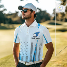 Load image into Gallery viewer, Blue American Flag Golf Polo Shirts For Men custom men&#39;s patriotic golf shirts, best golf gifts NQS10934