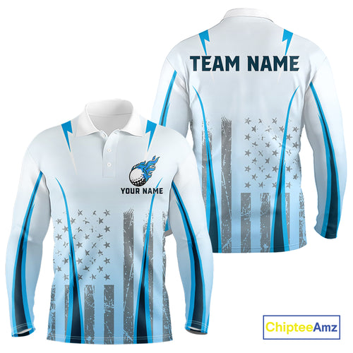 Blue American Flag Golf Polo Shirts For Men custom men's patriotic golf shirts, best golf gifts NQS10934