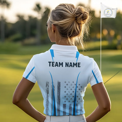 Blue American Flag Golf Polo Shirts For Women custom ladies's patriotic golf shirts, best golf gifts NQS10934