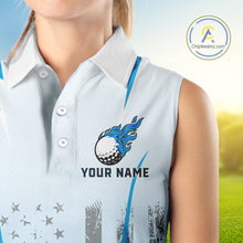 Load image into Gallery viewer, Blue American Flag Women Sleeveless Polo Shirt custom ladies&#39;s patriotic golf shirts, best golf gifts NQS10934