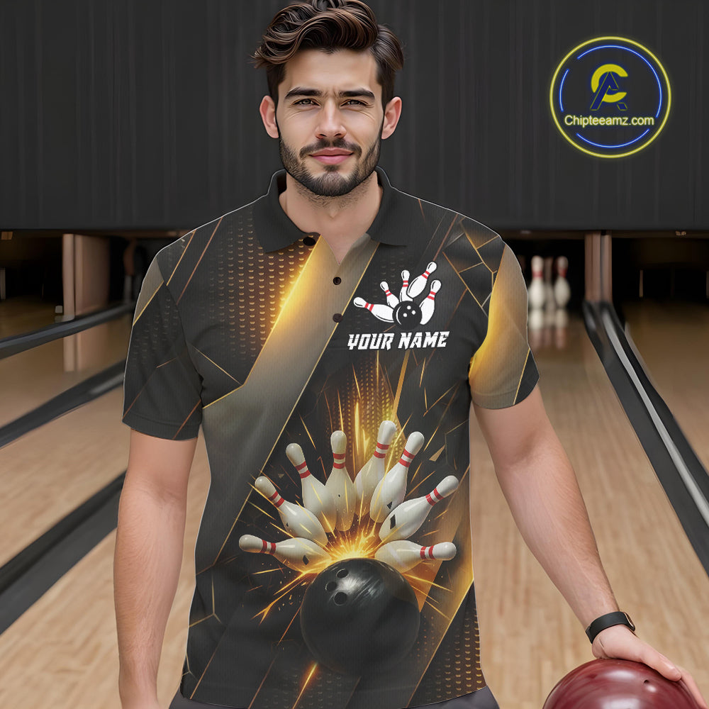 Black and Gold Bowling league shirts For Men custom team bowling jerseys, gifts for bowlers NQS11109