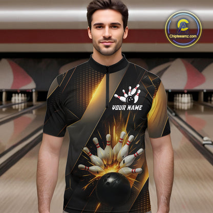 Black and Gold Bowling league shirts For Men custom team bowling jerseys, gifts for bowlers NQS11109