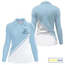 Load image into Gallery viewer, Light Blue and White Golf polo golf shirt for Women Custom ladies&#39;s golf outfit, unique golf gifts NQS11112