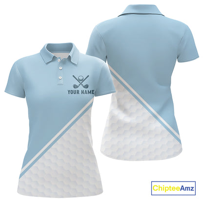 Light Blue and White Golf polo golf shirt for Women Custom ladies's golf outfit, unique golf gifts NQS11112