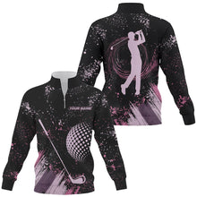 Load image into Gallery viewer, Pink and Black grunge pattern Quarter zip golf sweatshirt custom matching couple golf sweater NQS9249