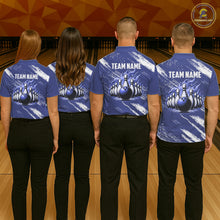 Load image into Gallery viewer, Blue and White Argyle Flame bowling Women Polo, 1/4 Quarter Zip Shirts Custom bowling team jerseys NQS11312