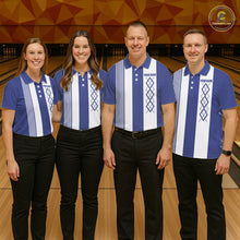 Load image into Gallery viewer, Blue and White Argyle Flame bowling Women Polo, 1/4 Quarter Zip Shirts Custom bowling team jerseys NQS11312