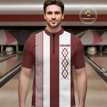 Load image into Gallery viewer, Red and White retro Argyle Flame bowling Men Polo, 1/4 Quarter Zip Shirts Custom bowling team jerseys NQS11313