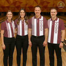 Load image into Gallery viewer, Red and White retro Argyle Flame bowling Women Polo, 1/4 Quarter Zip Shirt Custom bowling team jersey NQS11313