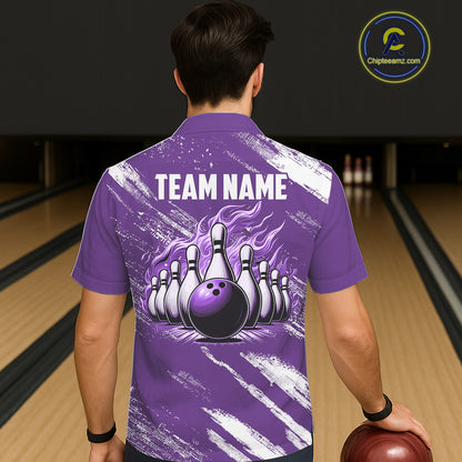 Purple & White retro Argyle Flame Bowling Hawaiian Shirt Custom bowling team jersey NQS11314