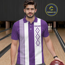 Load image into Gallery viewer, Purple &amp; White retro Argyle Flame bowling Men Polo, 1/4 Quarter Zip Shirts Custom bowling team jersey NQS11314