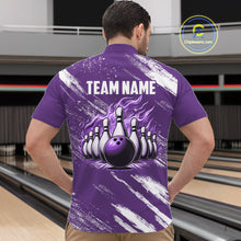 Load image into Gallery viewer, Purple &amp; White retro Argyle Flame bowling Men Polo, 1/4 Quarter Zip Shirts Custom bowling team jersey NQS11314