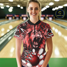 Load image into Gallery viewer, Red Camo Lion roar Bowling Polo, Quarter Zip Shirts for Women Custom Lion Bowling Team jerseys NQS11523