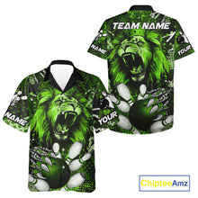 Load image into Gallery viewer, Green Camo Lion roar Bowling Hawaiian Shirt Custom Lion Bowling Team button up shirts NQS11524