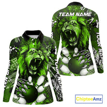 Load image into Gallery viewer, Green Camo Lion roar Bowling Polo, Quarter Zip Shirts for Women Custom Lion Bowling Team jerseys NQS11524
