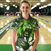 Load image into Gallery viewer, Green Camo Lion roar Bowling Polo, Quarter Zip Shirts for Women Custom Lion Bowling Team jerseys NQS11524