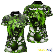 Load image into Gallery viewer, Green Camo Lion roar Bowling Polo, Quarter Zip Shirts for Women Custom Lion Bowling Team jerseys NQS11524