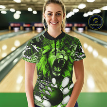 Load image into Gallery viewer, Green Camo Lion roar Bowling Polo, Quarter Zip Shirts for Women Custom Lion Bowling Team jerseys NQS11524