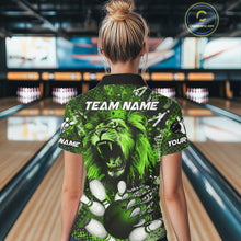Load image into Gallery viewer, Green Camo Lion roar Bowling Polo, Quarter Zip Shirts for Women Custom Lion Bowling Team jerseys NQS11524