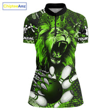 Load image into Gallery viewer, Green Camo Lion roar Bowling Polo, Quarter Zip Shirts for Women Custom Lion Bowling Team jerseys NQS11524
