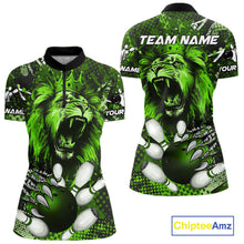 Load image into Gallery viewer, Green Camo Lion roar Bowling Polo, Quarter Zip Shirts for Women Custom Lion Bowling Team jerseys NQS11524