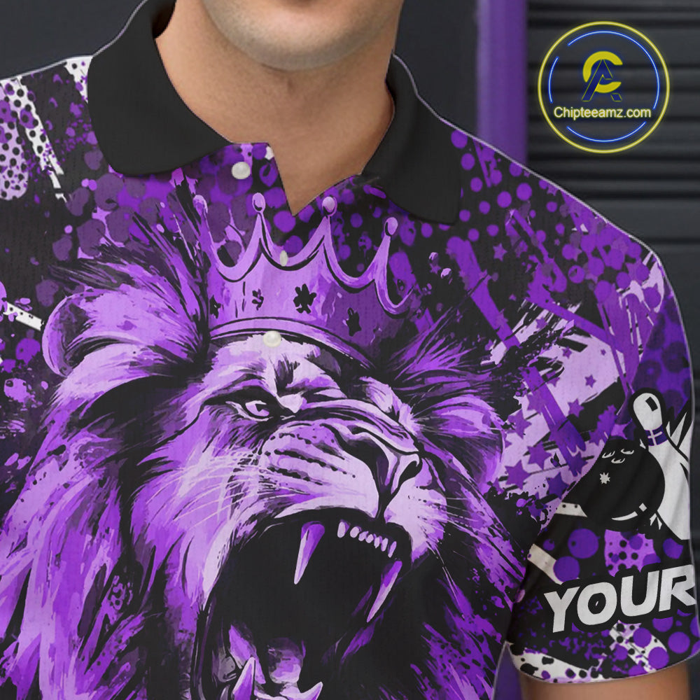 Purple Camo Lion roar Bowling Polo, Quarter Zip Shirts for Men Custom Lion Bowling Team jerseys NQS11525