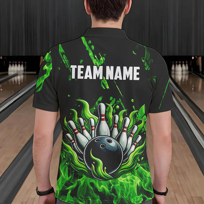 Green Flame Bowling Polo, 1/4 Zip jerseys for Men Custom St Patrick Bowling Team jerseys for bowlers NQS9600