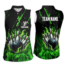 Load image into Gallery viewer, Green Flame Bowling Sleeveless Polo Shirt for Women Custom St Patrick Bowling Team jerseys for bowlers NQS9600