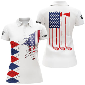 Personalized white golf polos shirt for women American flag 4th July custom ladies golf tops NQS5555