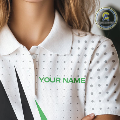 Black, White and Green Golf polo shirts For Women custom ladies golf top, unique golf gift NQS10010