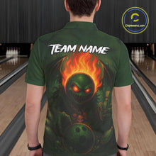 Load image into Gallery viewer, Custom Halloween Bowling Shirt For Men Green Flame Skull, personalized bowling shirts for team bowler NQS10312