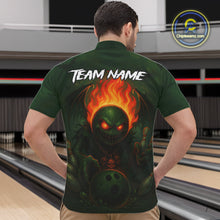 Load image into Gallery viewer, Custom Halloween Bowling Shirt For Men Green Flame Skull, personalized bowling shirts for team bowler NQS10312