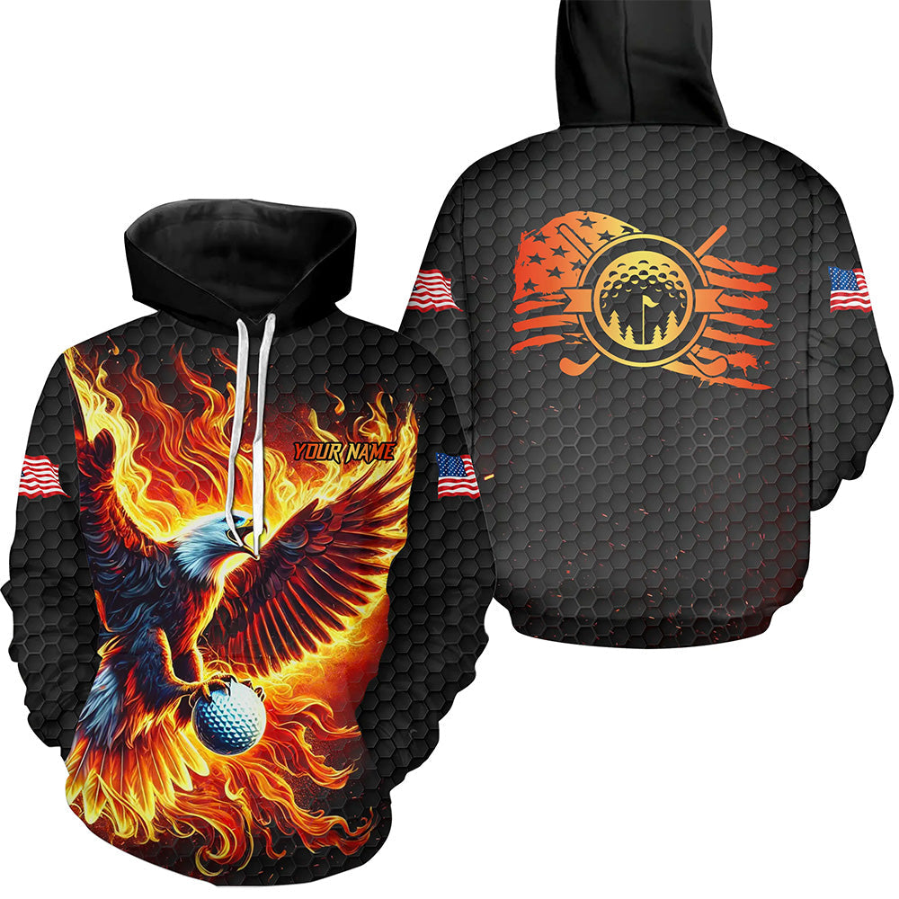 American Flag Eagle Flame Custom Golf Hoodie, black golf hoodie for men, women NQS8332