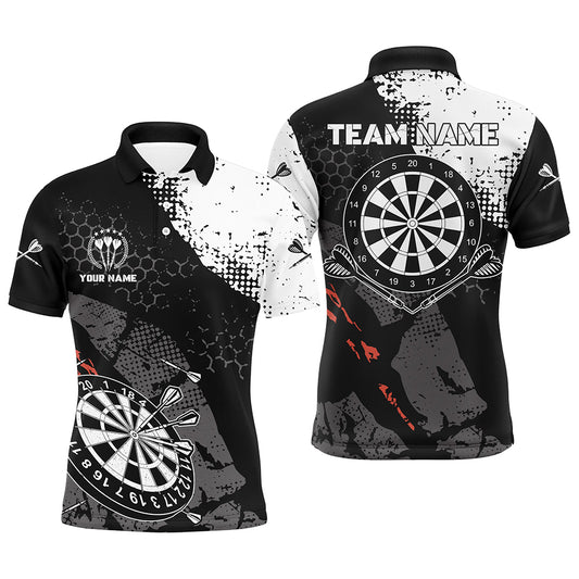 Retro Black White Pattern Custom Mens Darts Polo Shirts Dart Team Jerseys For Men LDT0381