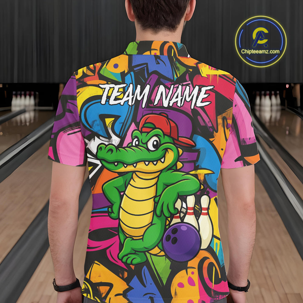 Funny Colorful Graffiti Pattern Alligator Bowling shirts for Men Custom Team bowling league jersey NQS10733