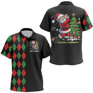 Red and Green argyle pattern black Kid golf polo shirts custom Christmas Santa golfer golf outfits NQS8786